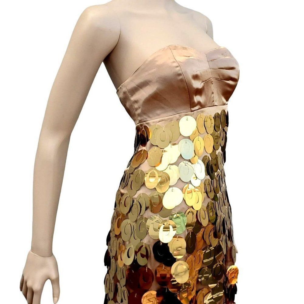 Prom Dress XS Express Gold Sequin Satin Strapless Mod 60s Cocktail - Picture 2 of 12
